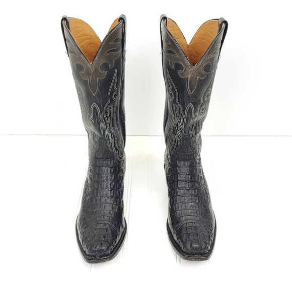 Lucchese  10D Custom Hornback Caiman Burnished Mad Dog Goat Shaft Cowboy Boots - Picture 4 of 13